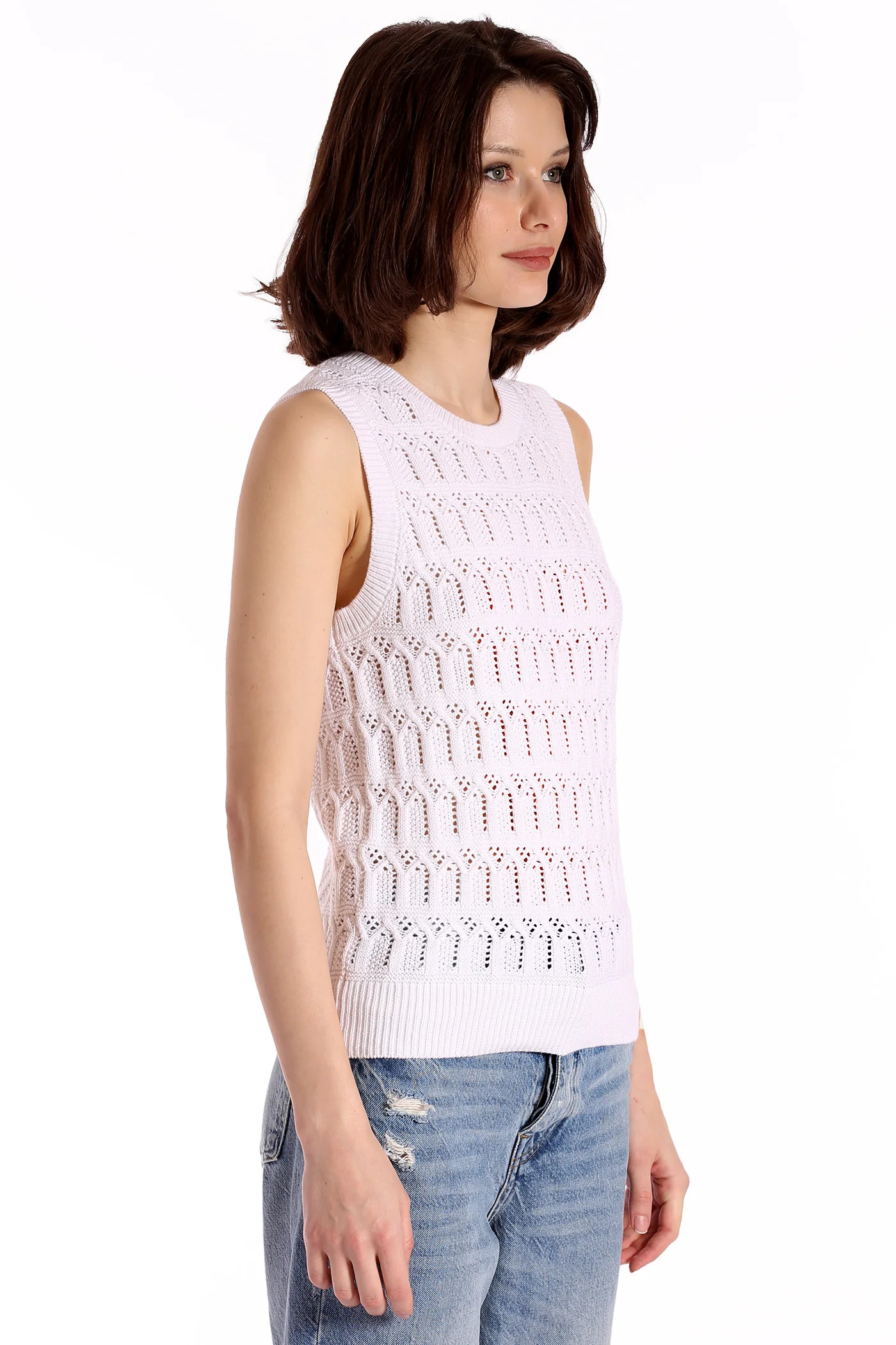 Cotton Cashmere Pointelle Sleeveless Top | Minnie Rose