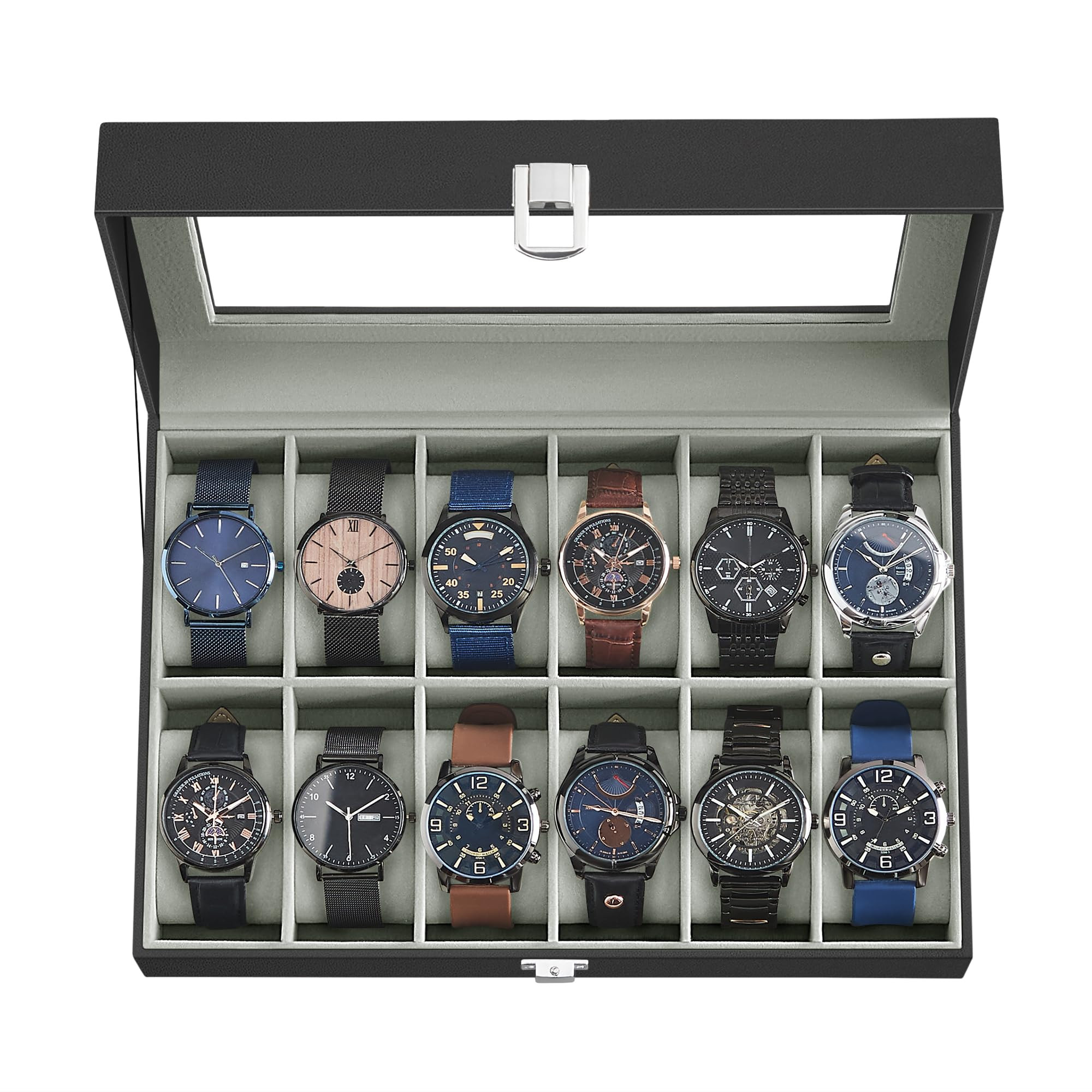 SONGMICS Watch Box, 12-Slot Watch Case with Large Glass Lid, Removable Watch Pillows, Watch Box O... | Amazon (US)