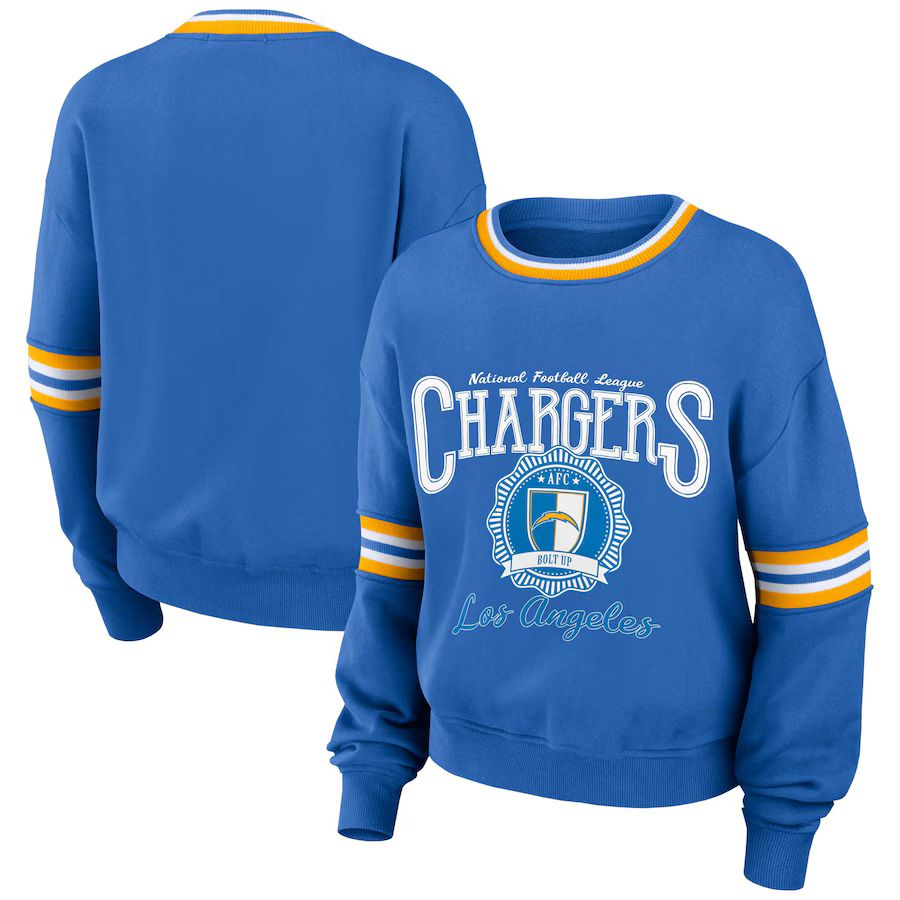 Los Angeles Chargers WEAR by Erin Andrews Women's Prep Crew Sweatshirt - Powder Blue | Fanatics