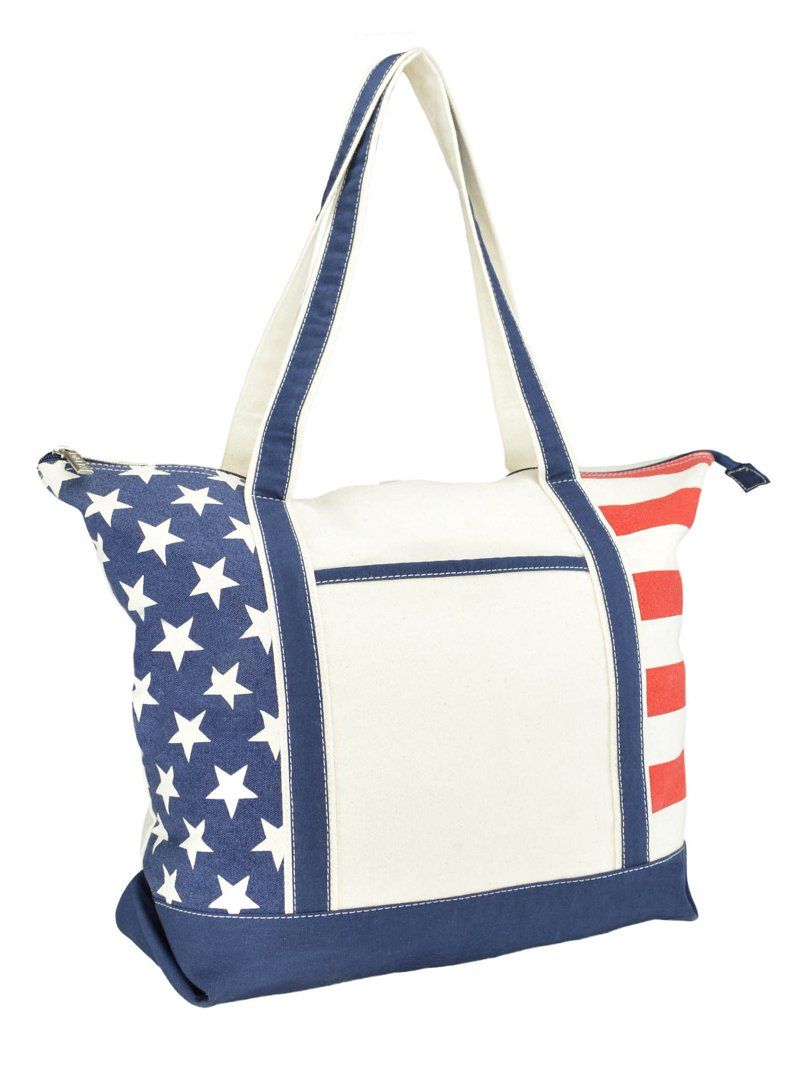 DALIXDALIX Stars and Stripes Zippered Cotton Canvas USA 4th of July Patriotic Handbag Shopping To... | Walmart (US)