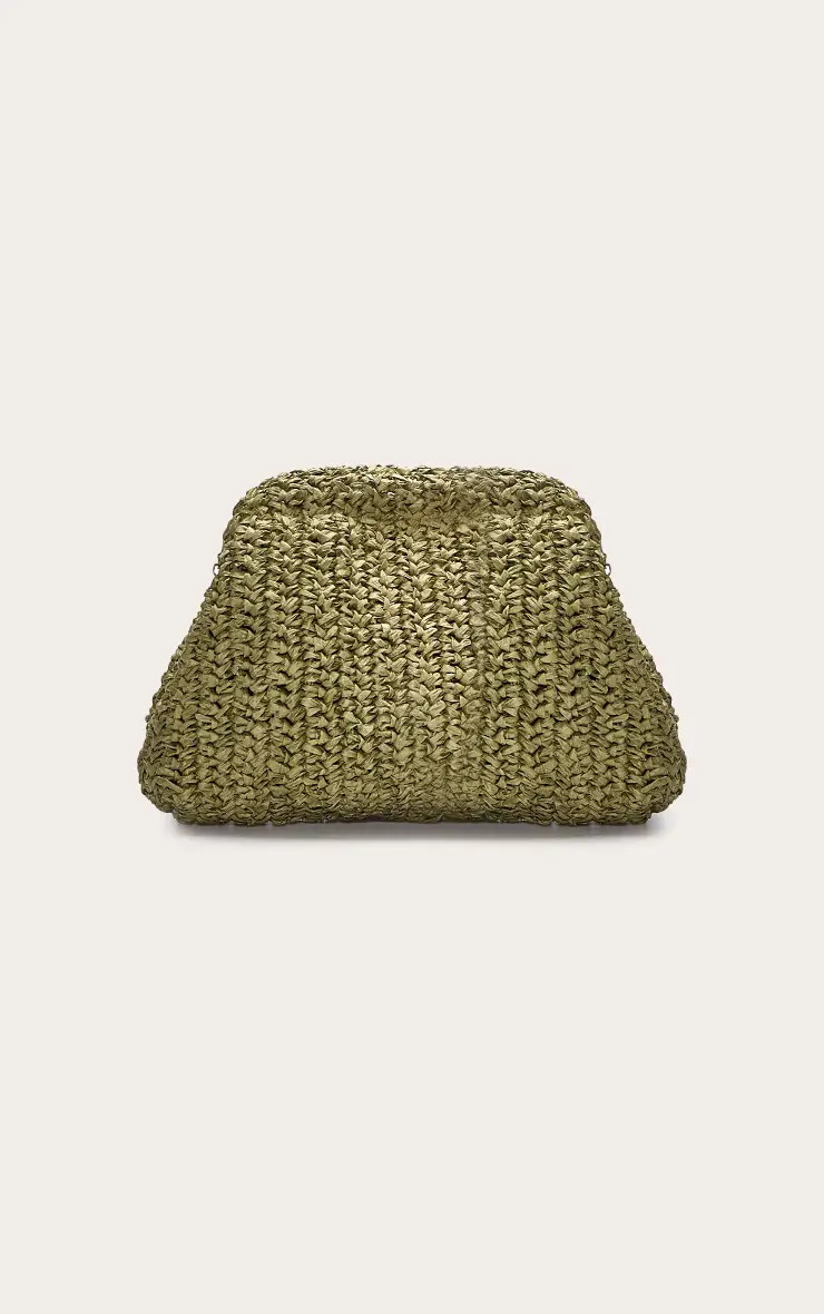 Olive Raffia Slouchy Clutch | PrettyLittleThing USA | PrettyLittleThing US