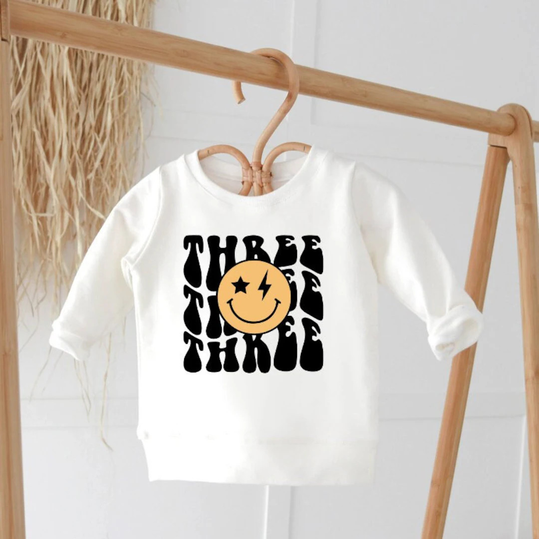 Three Smiley Birthday Sweatshirt, Smiley Face Birthday, Birthday Boy Shirt, Third Birthday Shirt,... | Etsy (US)