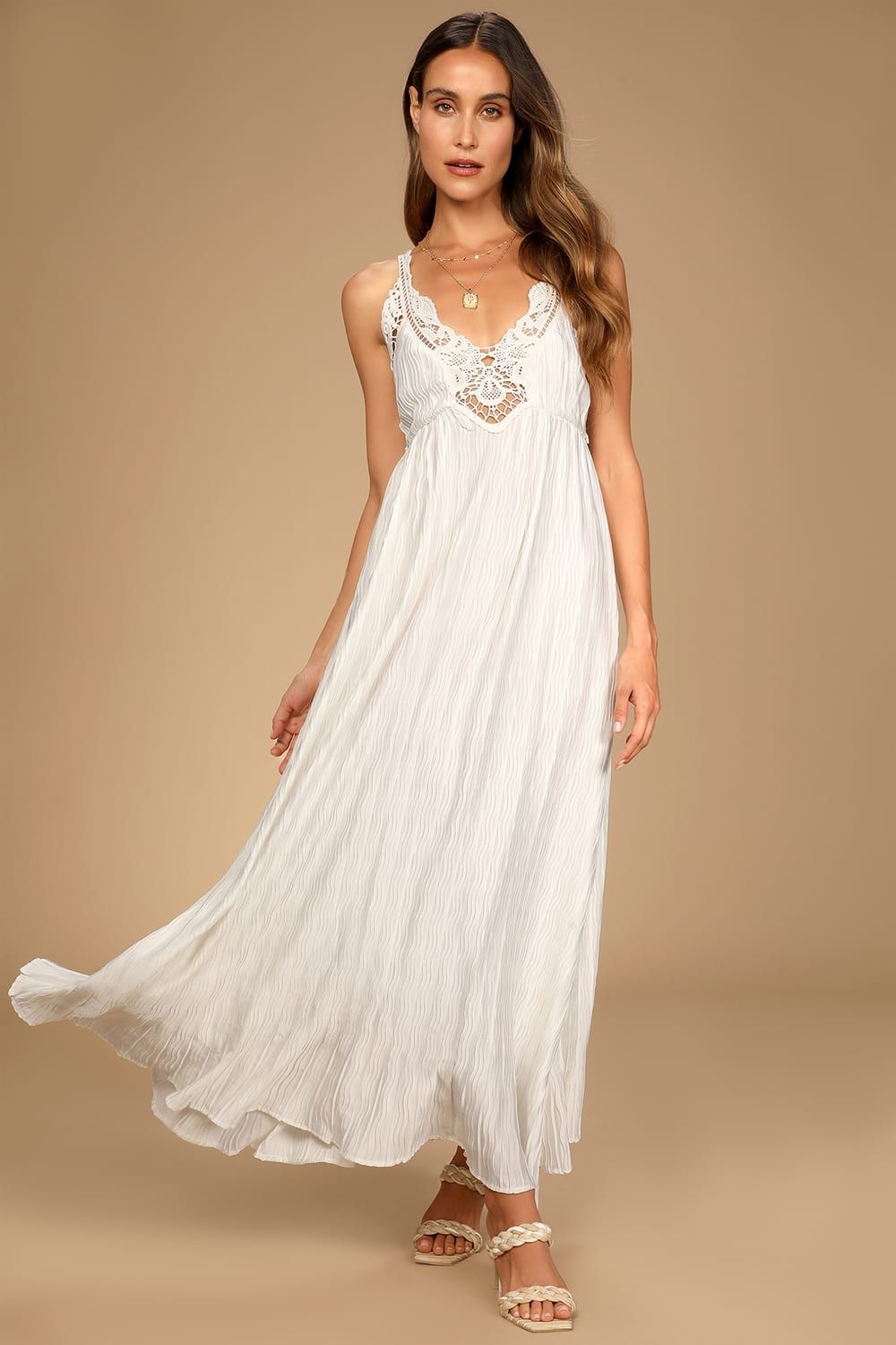 Alluring Aura White Crochet Lace Crinkle Backless Maxi Dress | Lulus (US)