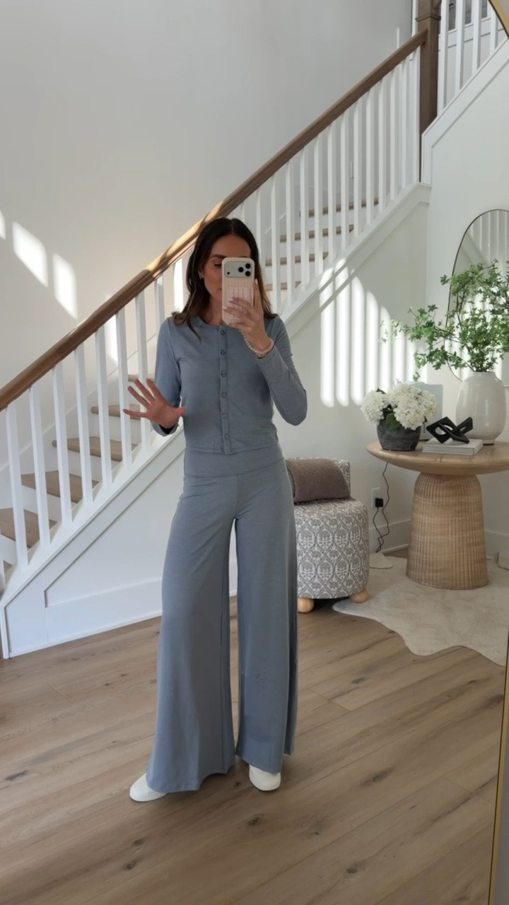 Vuori set, I'm wearing size S in pants and XS in cardigan.

matching lounge set, comfy travel outfit, casual airport style, soft loungewear set, wide leg lounge pants, everyday comfy outfit, neutral athleisure style, cozy casual look, effortless lounge wear, casual matching set

#LTKOver40 #LTKootd