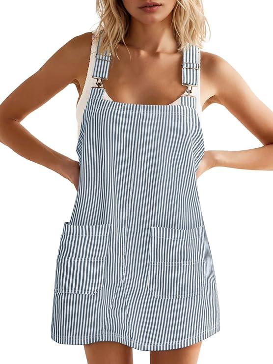 Womens Casual Denim Dress Summer Striped Overalls Romper Adjustable Straps Sleeveless Jean Dresse... | Amazon (US)
