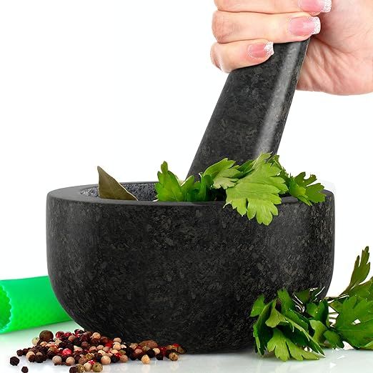 PriorityChef Mortar and Pestle Set, 100% Natural Granite with Polished Black Exterior Finish, 2 C... | Amazon (CA)