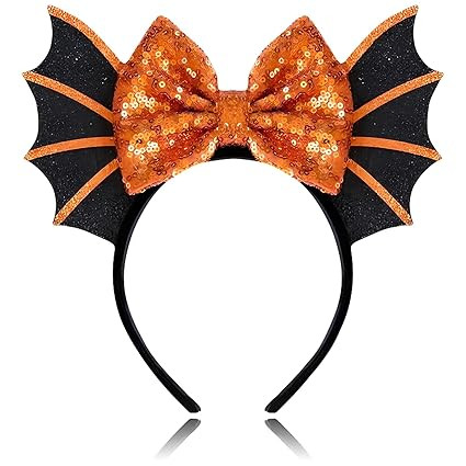 Orange Mouse Ears Halloween Headbands, Bat Halloween Hair Accessories for Woman Man (Orange Bat) | Amazon (US)