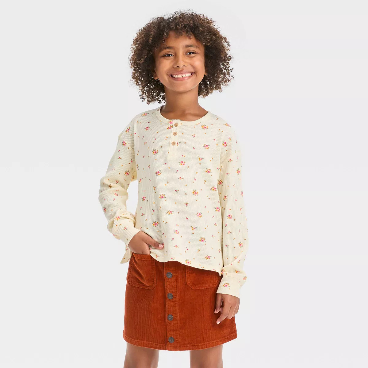 Girls' Long Sleeve Henley Waffle Top - Cat & Jack™ | Target
