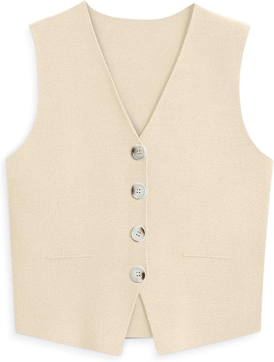 LILLUSORY Business Casual Tops for Women 2024 Dressy Sleeveless Sweater Vests V Neck Button Down ... | Amazon (US)