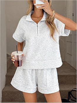 Verdusa Women's 2 Piece Shorts Sets Summer Quarter Zip Pullover Matching Shorts Casual Airport Tr... | Amazon (US)