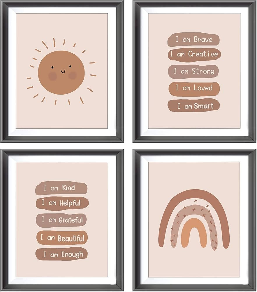 I am Brave Strong Smart Affirmation Boho Neutral Sun Rainbow Poster Prints for Kids Teens Room Pl... | Amazon (US)