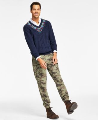 Nautica Mens Cable Plaid V Neck Sweater Camo Pant Ensemble | Macys (US)