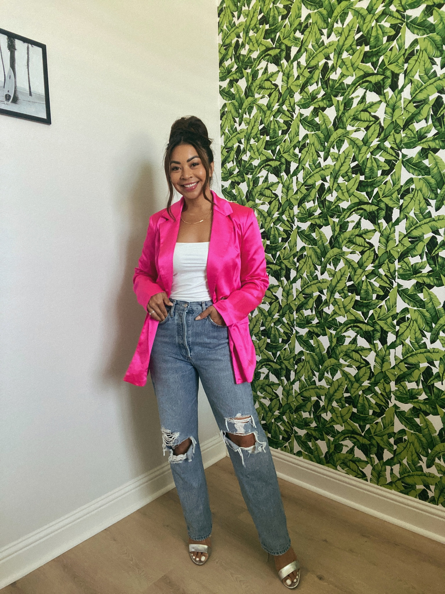 This hot pink satin blazer from Amazon is so good!!! True to size!