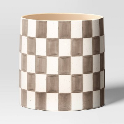 Checker Stoneware Indoor Outdoor Planter Pot Brown 8"x8" - Threshold™: Traditional Style, Freestanding Flower Container with Drainage | Target