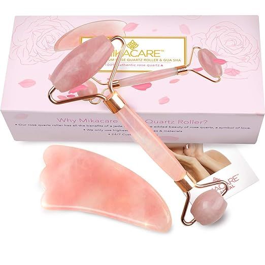 2 in 1 Rose Quartz Roller and Gua Sha - Facial Face Roller and Massager Healing Toning Massage Ja... | Amazon (US)