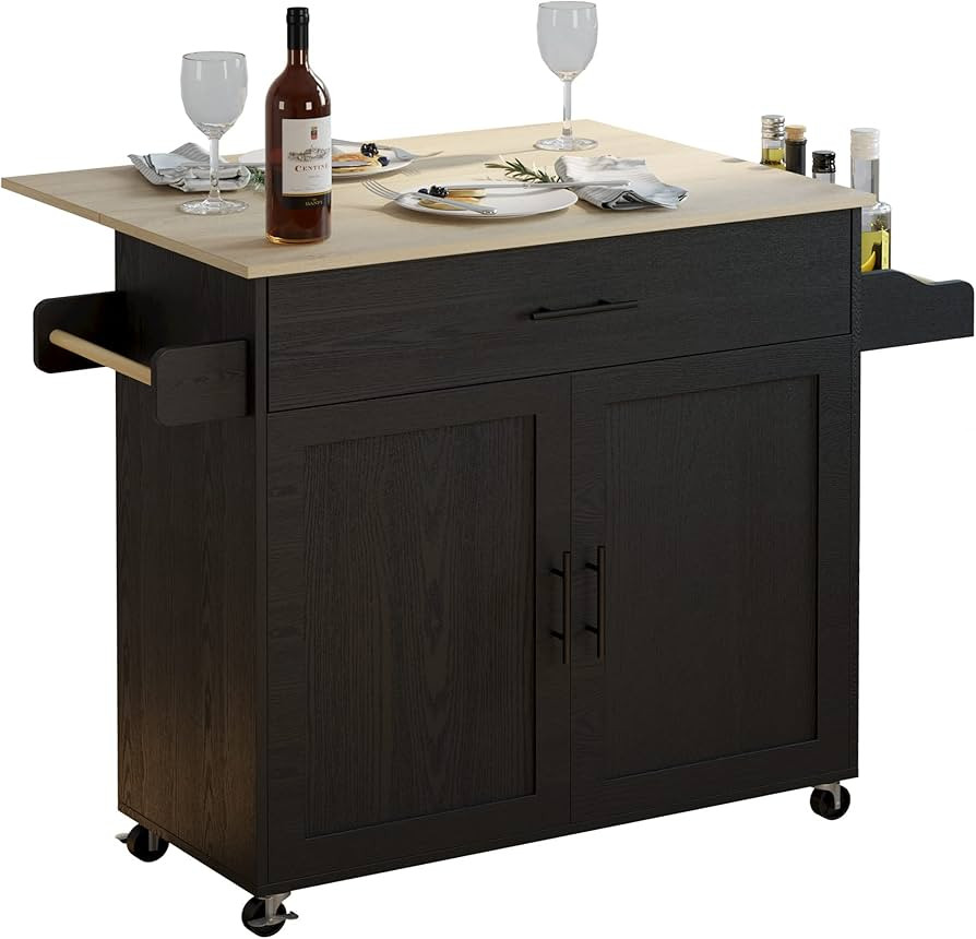 IRONCK Rolling Kitchen Island Table on Wheels with Drop Leaf, Storage Cabinet, Drawer, Spice/Towe... | Amazon (US)
