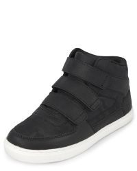 Boys Triple Strap Faux Leather Hi Top Sneakers | The Children's Place  - BLACK | The Children's Place