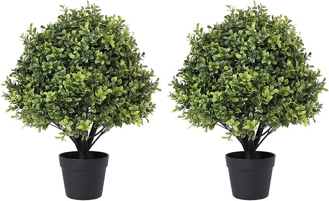 24" Faux Boxwood Plants Outdoor Set of 2, UV-Resistant Topiary Trees Artificial Bushes & Shrubs, ... | Amazon (US)