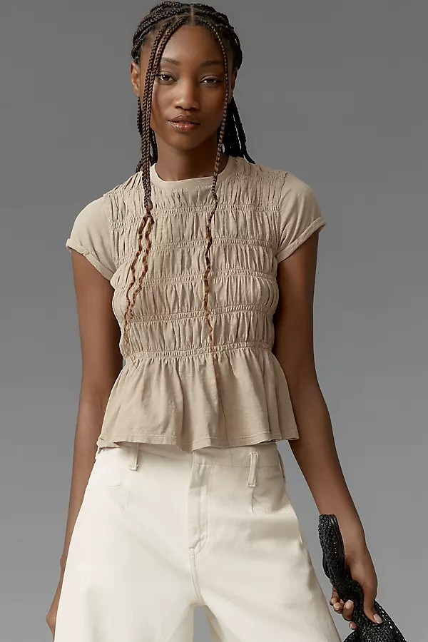 The Tabby Ruched Cap-Sleeve Tee by Pilcro | Anthropologie (US)