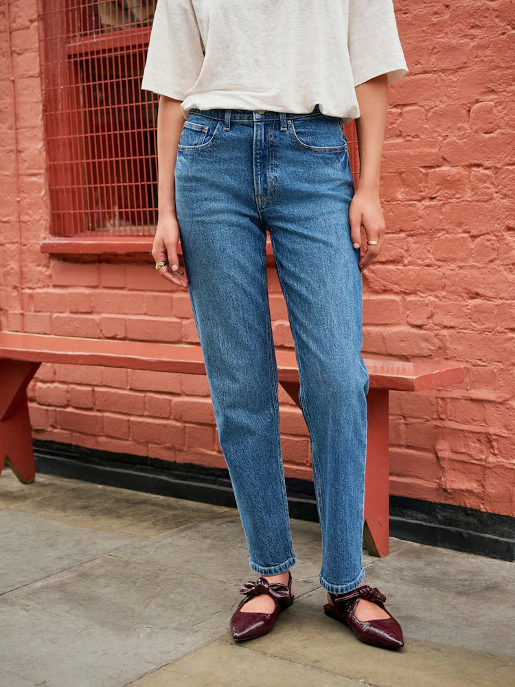 Mid Blue Column Mom Jeans | Next EU