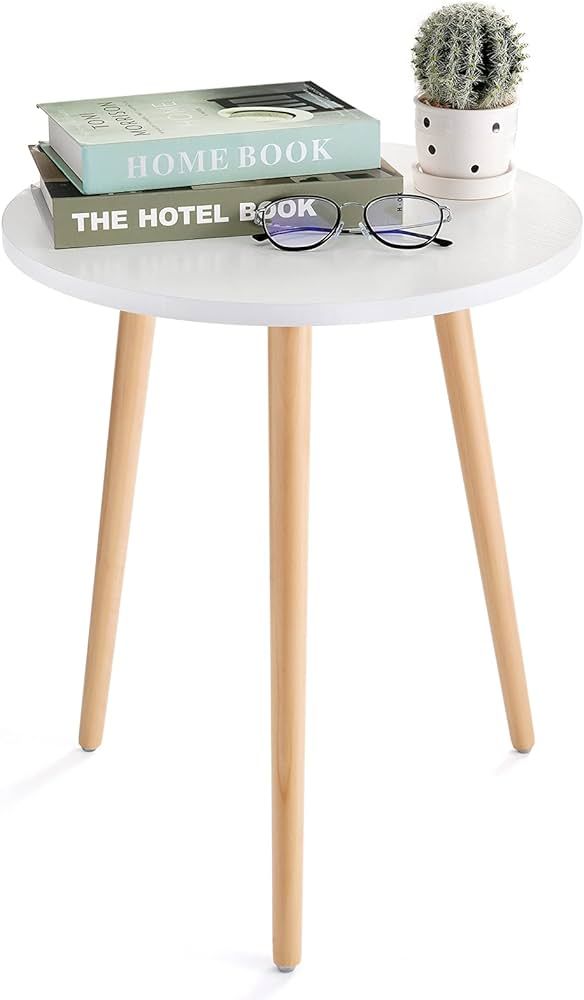 Haton Side Table, Round White Modern Home Decor Coffee Tea End Table for Living Room, Bedroom and Ba | Amazon (US)