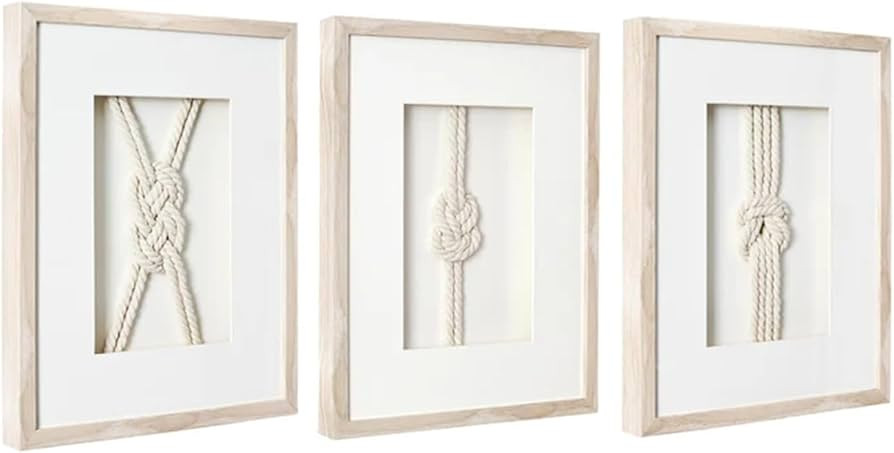 American Art Decor Naut Shore Framed Nautical Knots Wall Decor in Natural 3-Piece Set - 14" H x 1... | Amazon (US)