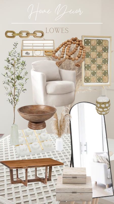 Lowes Home Decor finds! #lowes #homedecor floor length mirror. olive tree. decor objects. wall art. ivory chair. ivory area rug. stone vase. gold jewelry box 

#LTKFind #LTKfamily #LTKhome