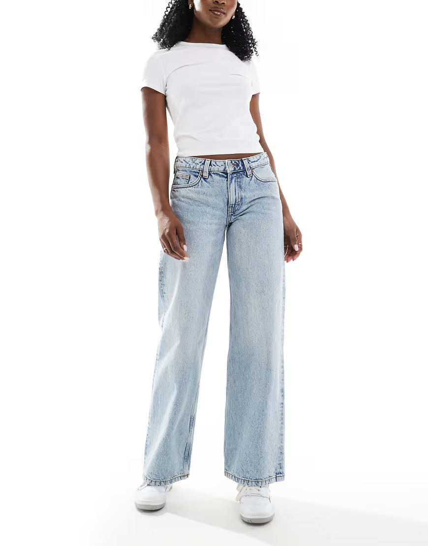 Monki imoo low waist wide leg jeans in light blue wash | ASOS (Global)