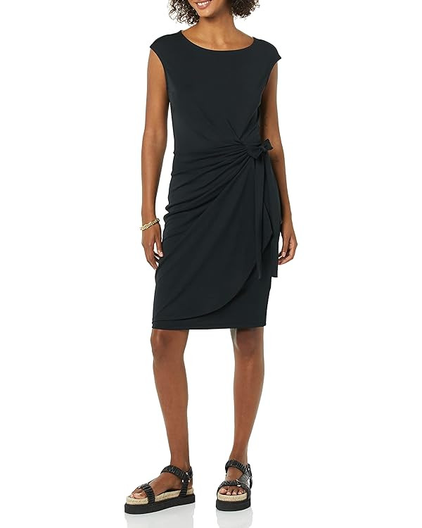 Amazon Essentials Women's Cap Sleeve Boat-Neck Faux Wrap Dress | Amazon (US)