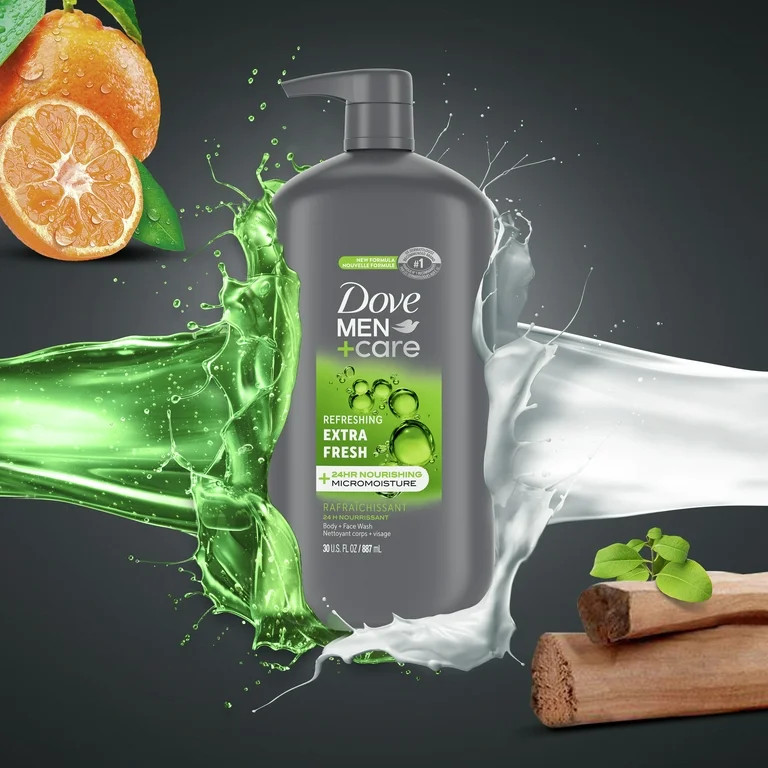 Dove Men+Care Extra Fresh Refreshing Hydrating Face and Body Wash, 30 fl oz | Walmart (US)