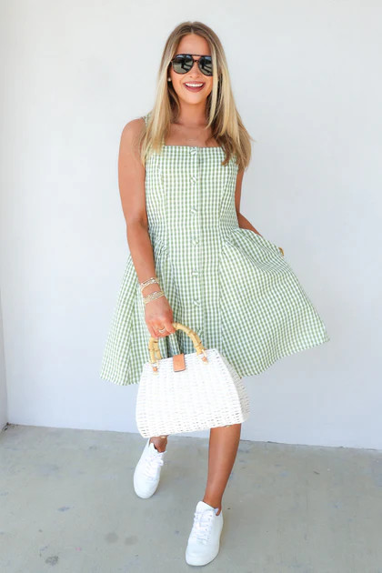 Sylvie Matcha Gingham Sleeveless Mini Dress | The Willow Tree