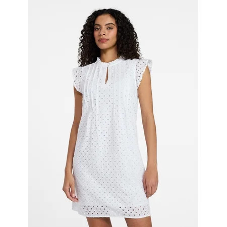 Time and Tru Women's Cotton Eyelet Mini Dress with Flutter Sleeves, Sizes XS-XXXL | Walmart (US)