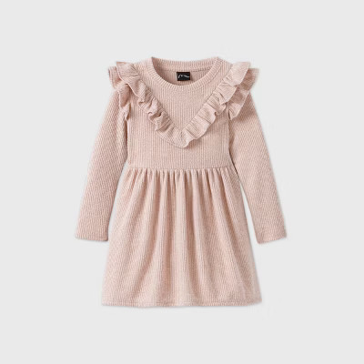 Toddler Girls' Ruffle Ribbed Long Sleeve Dress - art class™ | Target