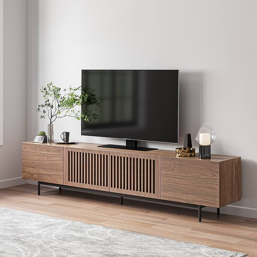 Amazon.com: POVISON TV Stand, Solid Wood TV Cabinet for 80 85+ Inch TV, Assembly-Free 95'' Long T... | Amazon (US)