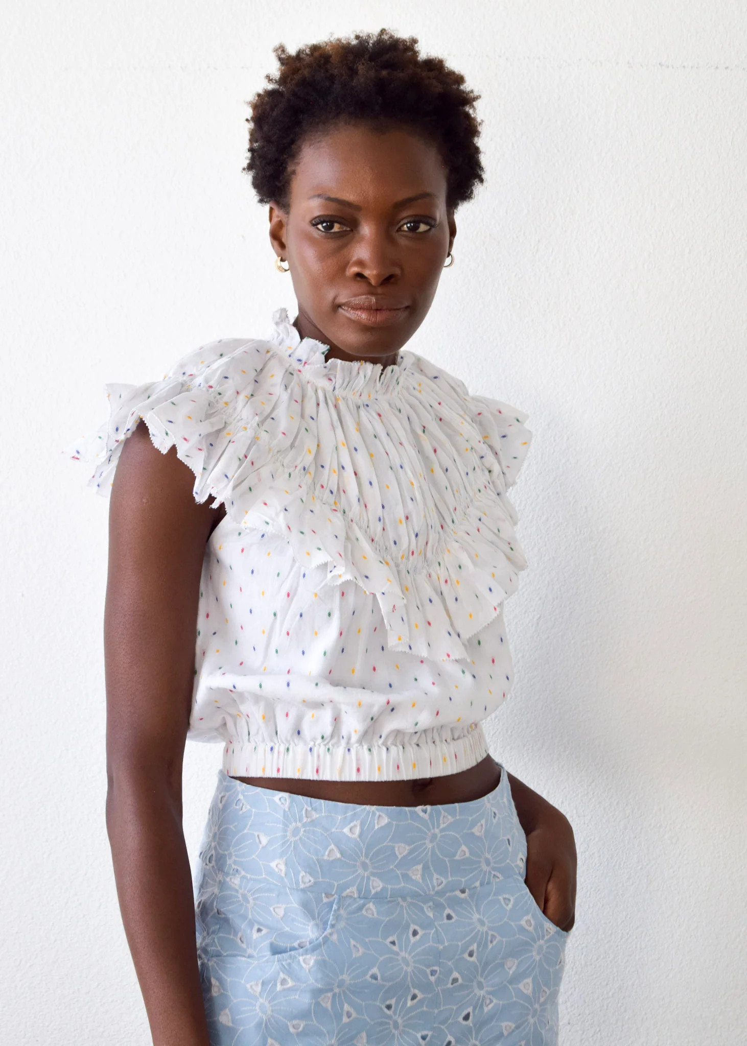 Vivian Crop Top Primary Swiss Dot | Never A Wallflower