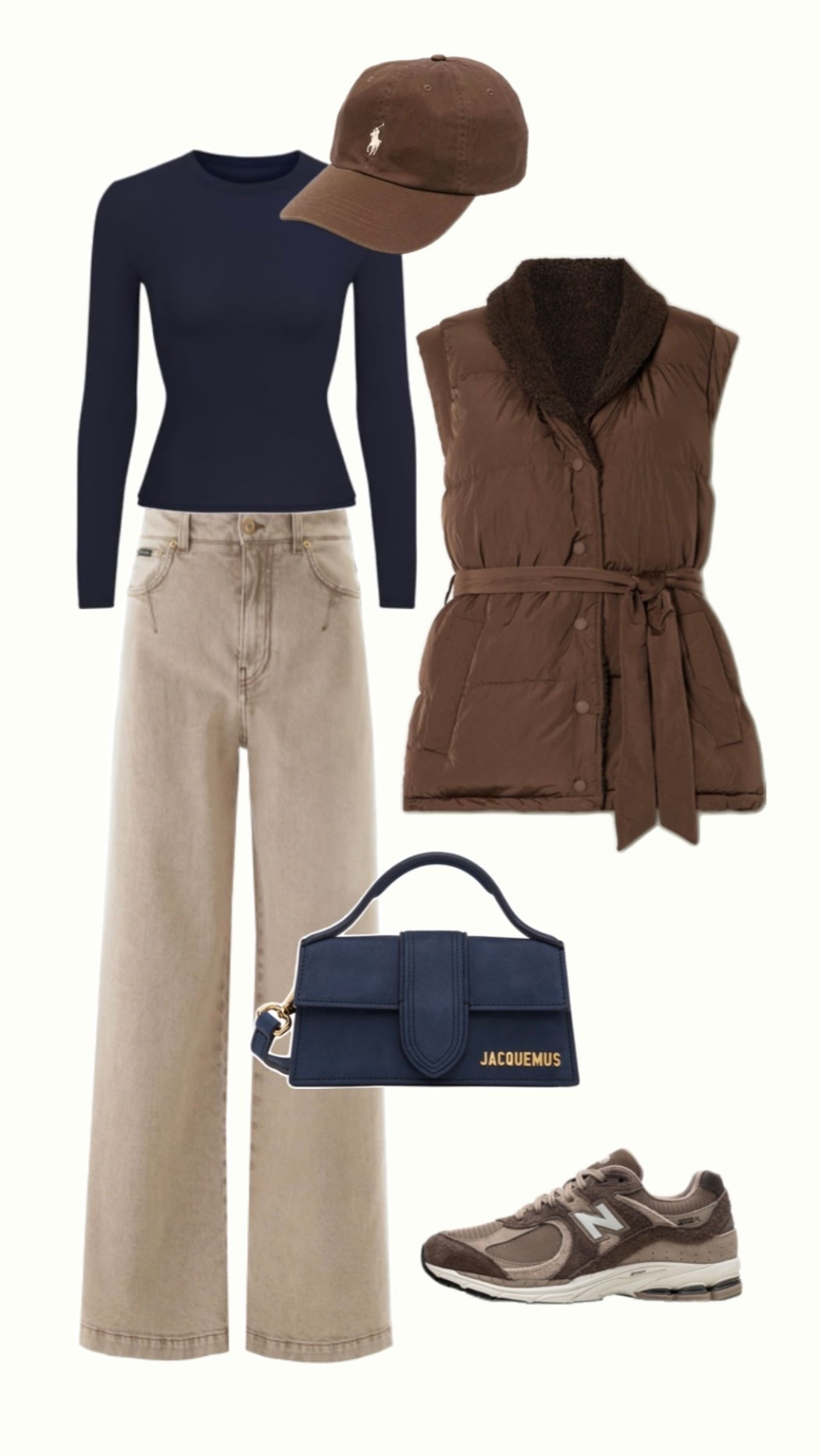 Such a cute brown vest you can dress up or down! Jacquemus navy handbag on sale!!! My most worn bag! Love the top handle  

Navy long sleeve, brown vest, wide leg jeans and new balance sneakers. Sneaker outfit idea. 

#LTKSeasonal #LTKootd #LTKSaleAlert