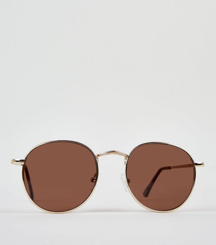 Gold Metal Frame Round Sunglasses | New Look | New Look (UK)