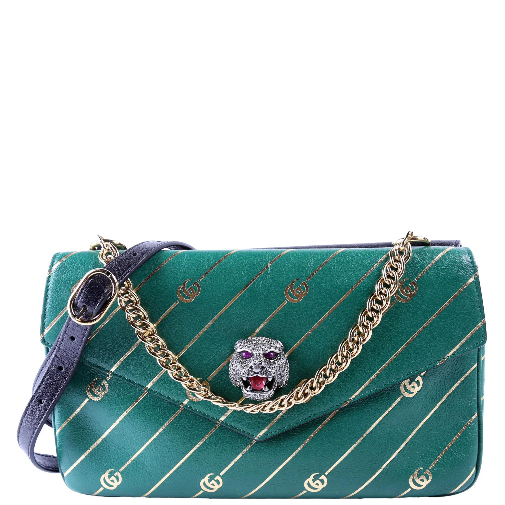 524822 Thiara Double Medium Shoulder Green/Black | Keeks Designer Handbags