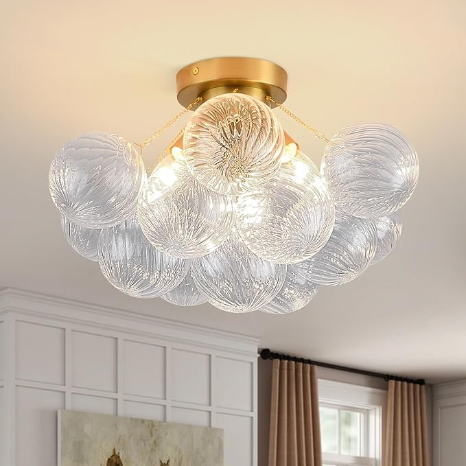 Bubble Chandelier Bubble Ceiling Light 17in Semi Flush Mount Chandelier Blown Glass Mid Century C... | Amazon (US)