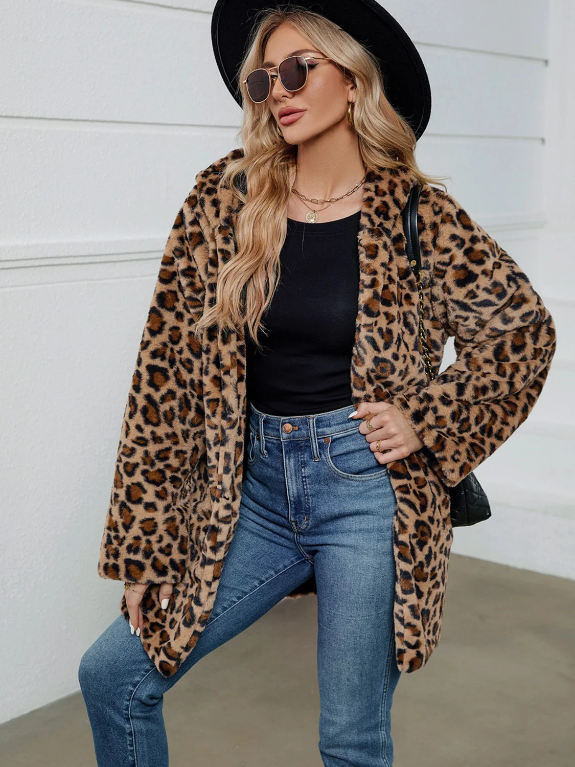 Fuzzy Leopard Hooded Long Sleeve Jacket | Leopard / S | Casual Chic Boutique