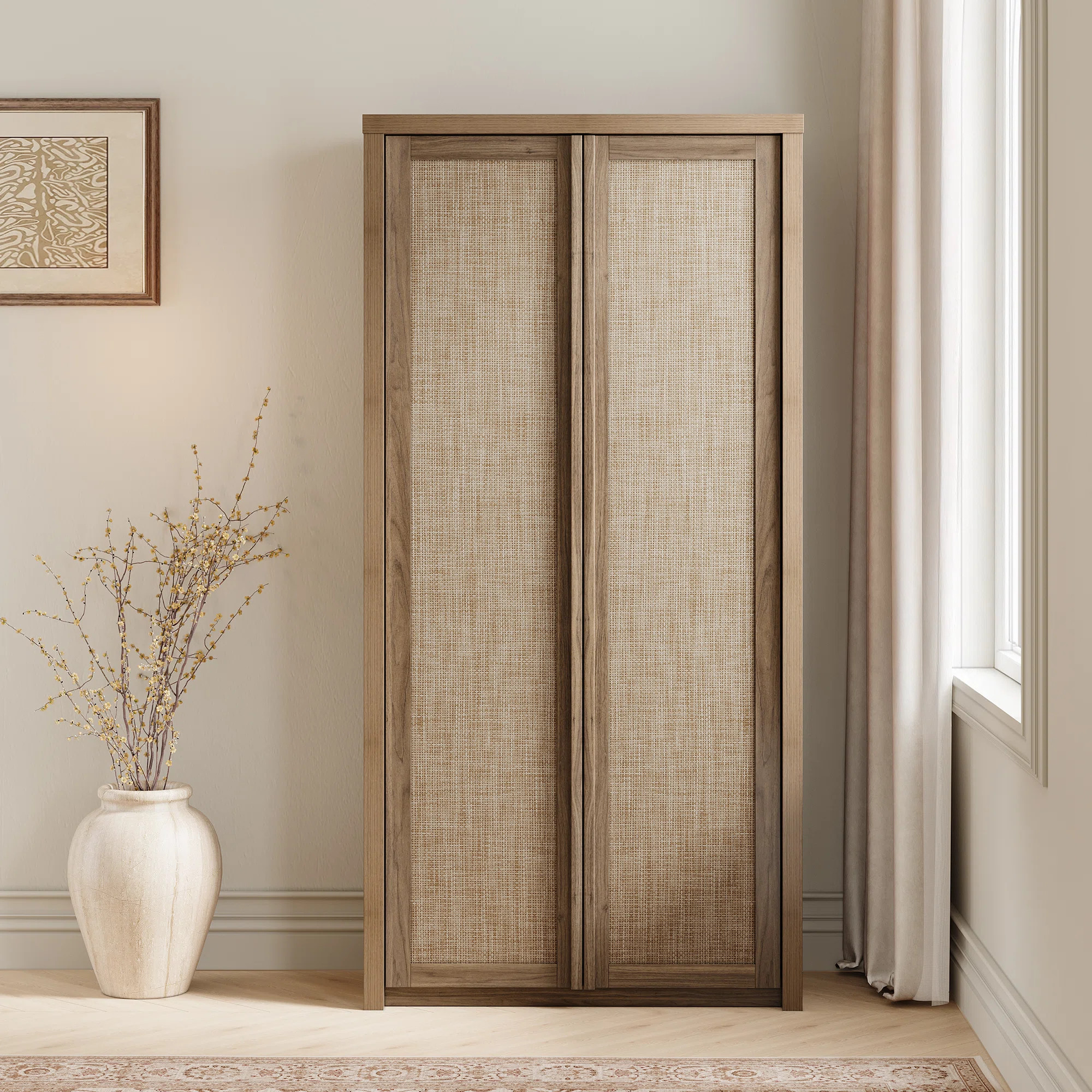 Retro Minimalism 66.9'' Tall Storage Cabinet With Solid Wood Handle | Wayfair North America