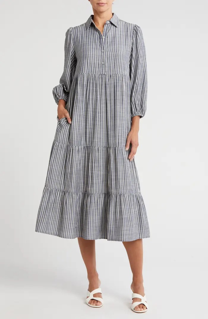 MAX STUDIO Stripe Tiered Maxi Shirtdress | Nordstromrack | Nordstrom Rack
