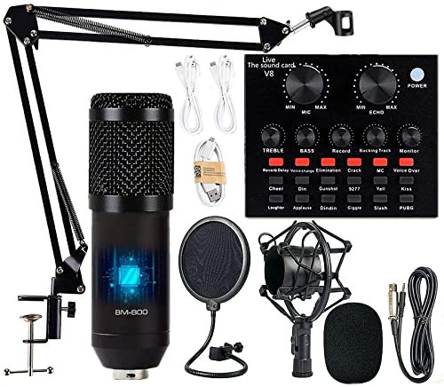 Podcast Equipment Bundle, BM-800 Mic Kit with Live Sound Card, Adjustable Mic Suspension Scissor Arm, Metal Shock Mount and Double-Layer Pop Filter for Studio Recording & Broadcasting (CF200-Black) | Amazon (US)