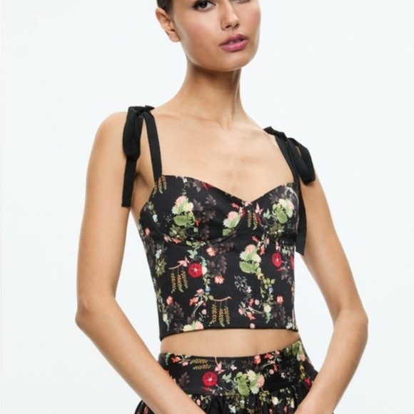 Alice + Olivia Black Floral Crop Top (i have the matching skirt , size 6) | Poshmark