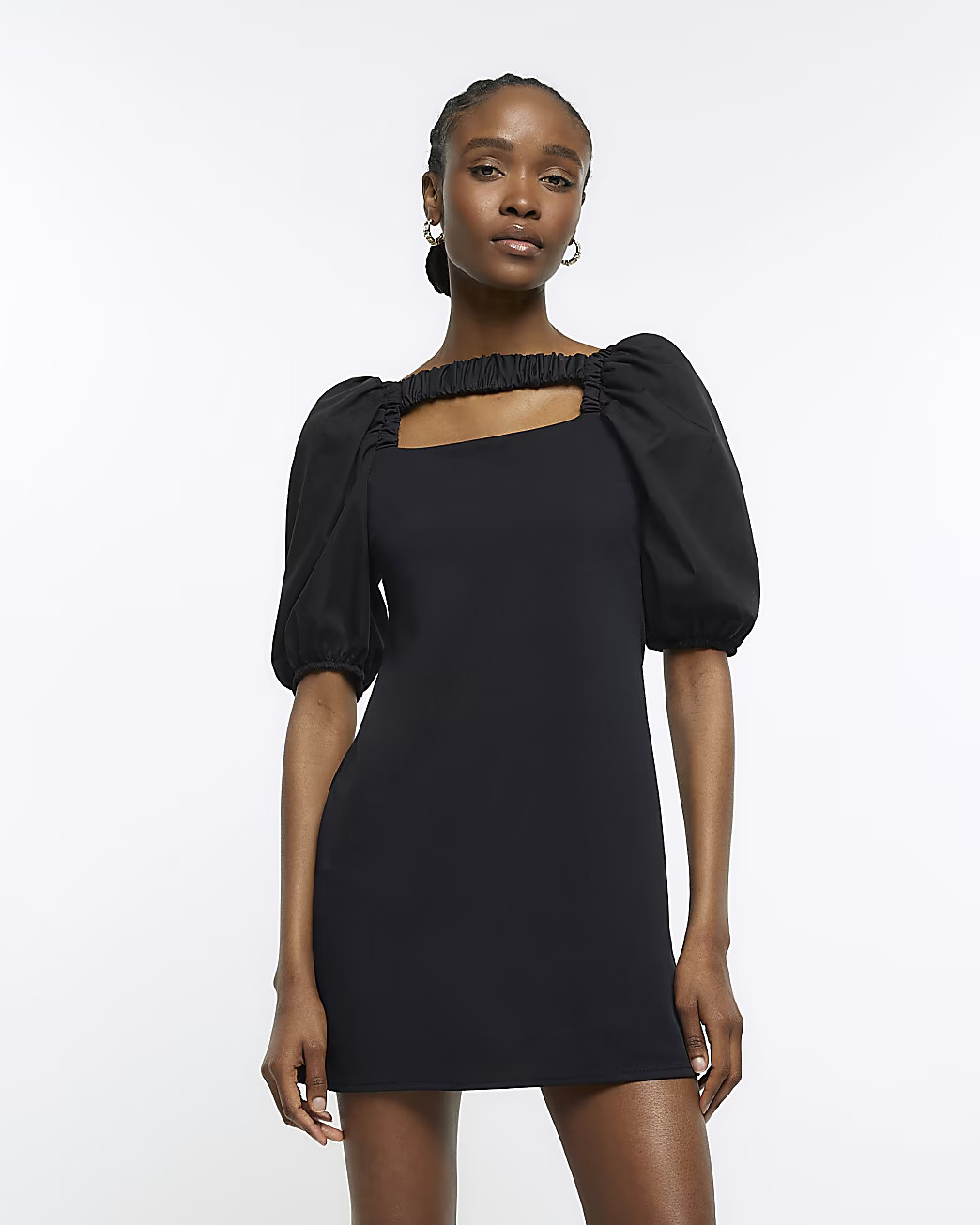 Black scuba cut out shift mini dress | River Island (US)