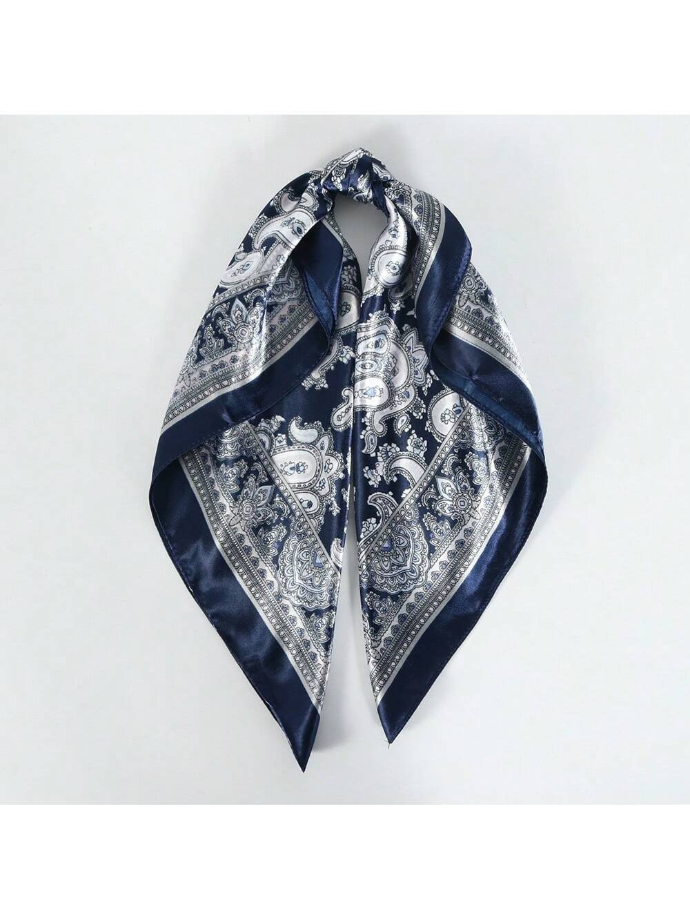 1pc Women's Vintage Navy Blue Paisley Pattern Small Square Silk Scarf, Multi-functional Neck Scar... | SHEIN