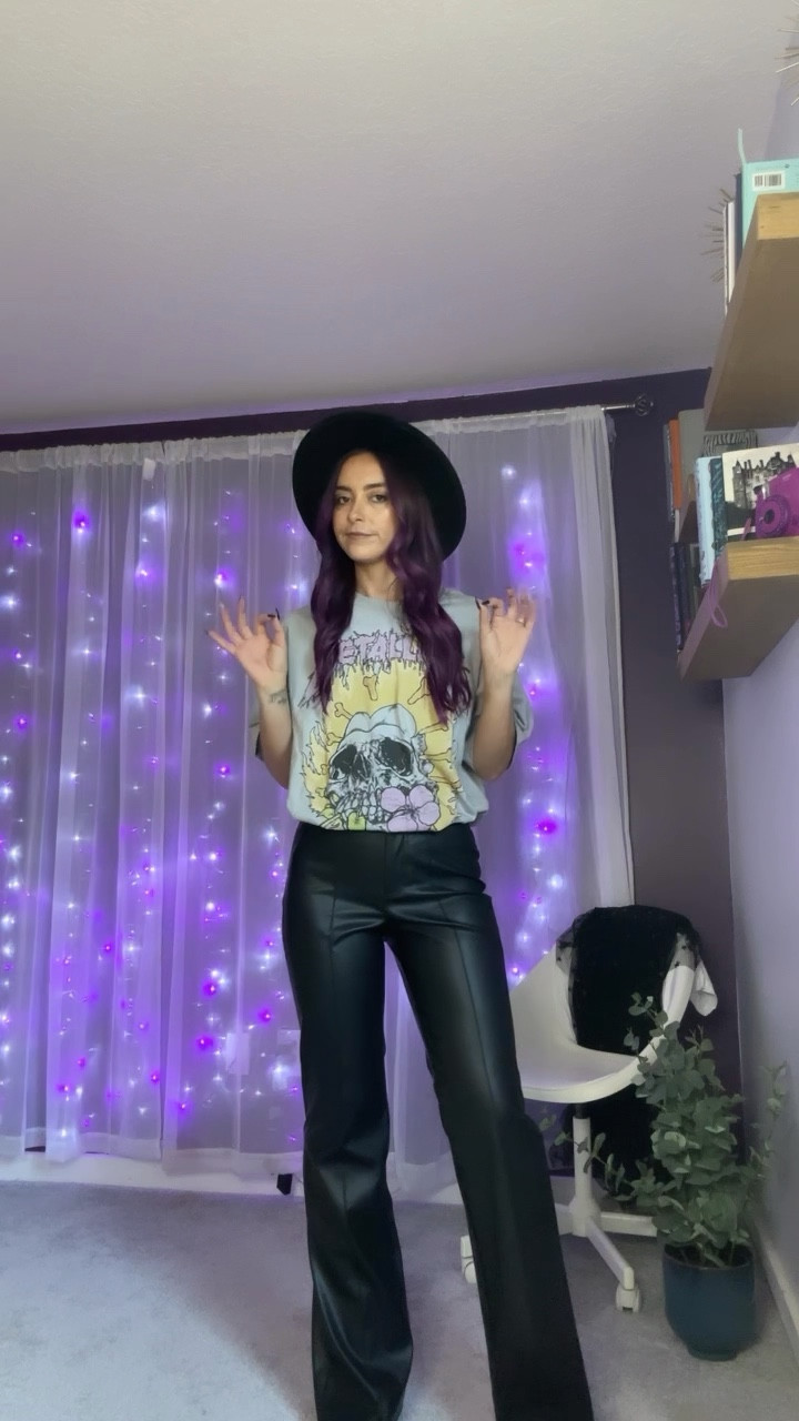 Metallica graphic tee + faux leather wide leg pants

Tee: M
Pants: SM
Boots: 7

#LTKSeasonal #LTKHalloween #LTKstyletip