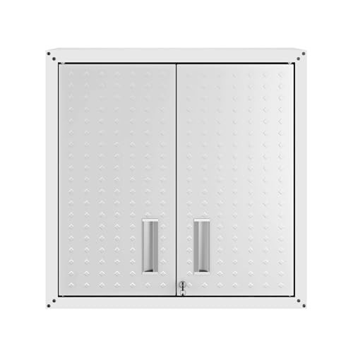 Manhattan Comfort Fortress 30" Floating Textured Metal Garage Cabinet with Adjustable Shelves, Set of 1, White | Amazon (US)