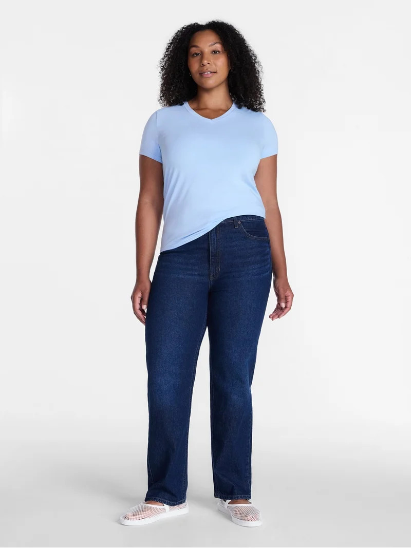 Time and Tru Women's High Rise Straight Leg Jeans, 30" Inseam Regular, Sizes 0-20, 10S-16S | Walmart (US)