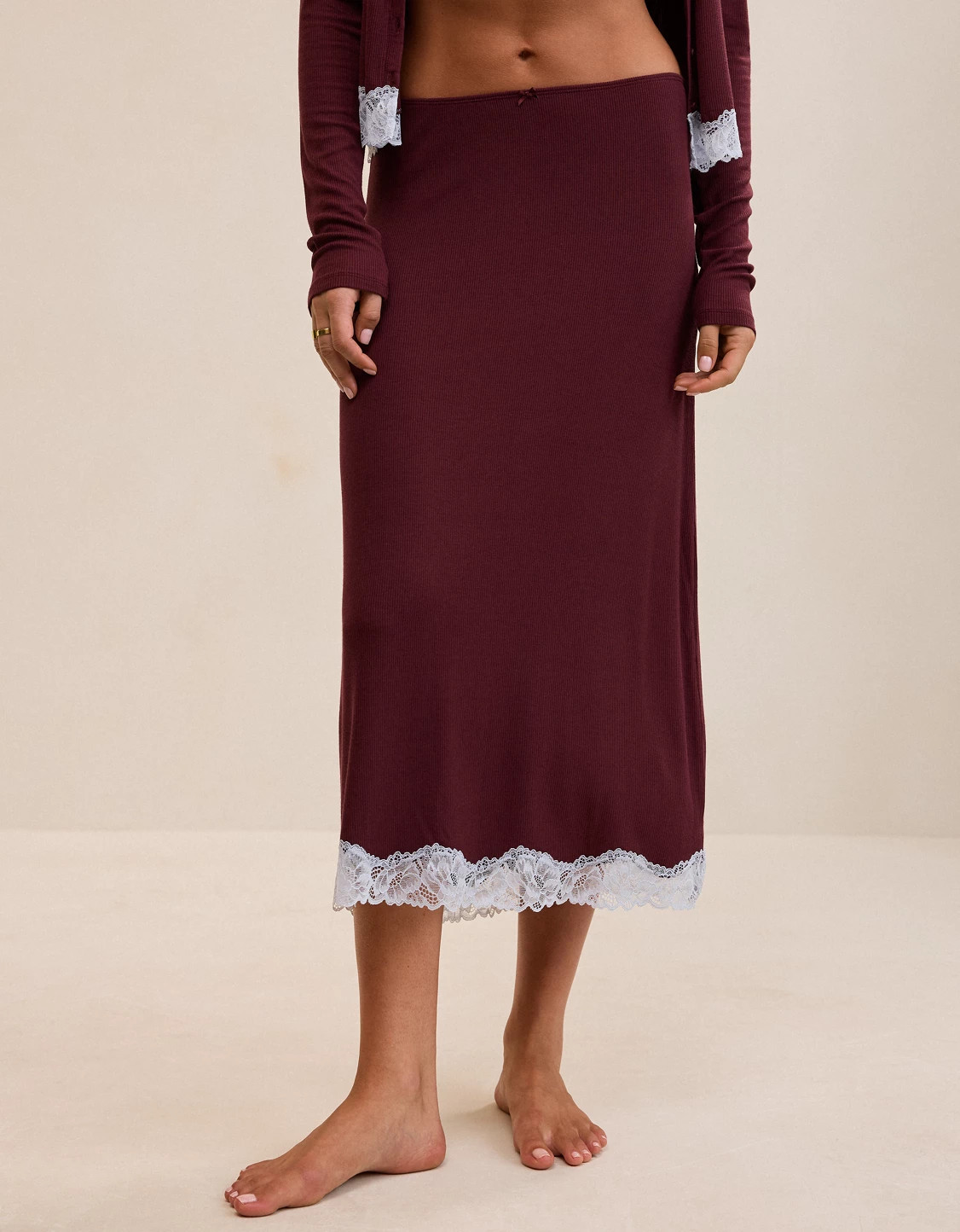 OVERSLEPT by Aerie Real Soft Rib Midi Skirt | American Eagle Outfitters (US & CA)
